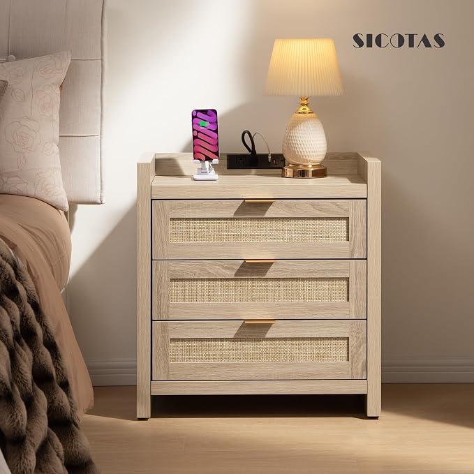 SICOTAS Rattan Nightstands Set of 2, Tall Bedside Table - Image 2