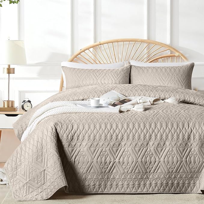 akkialla King/Cal King Quilt Set, Taupe Lightweight Microfiber Bedspread by akkialla