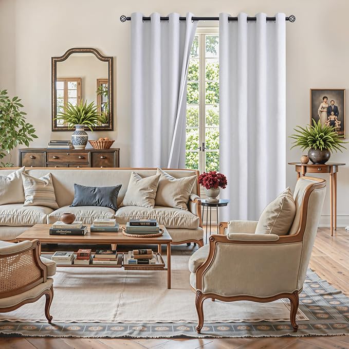 YoungsTex White Linen Blackout Curtains 78 Inches Long - Image 3