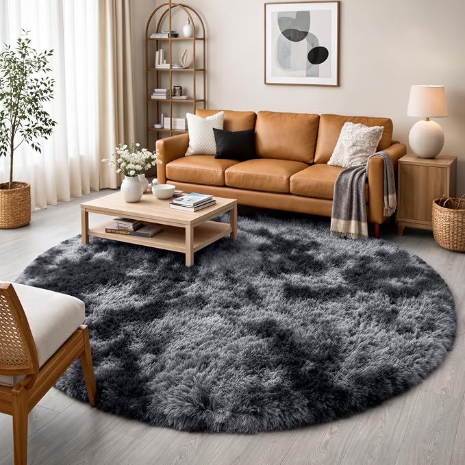 Amdrebio Tie-Dyed Dark Grey Big Round Area Rug 6Ft - Image 6