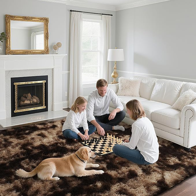 Mottled Brown 3x5 Area Rugs for Bedroom, Fluffy Shag Rug Small Carpet | - Image 4