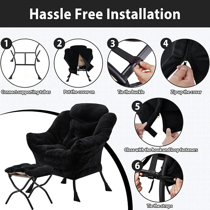 Youtanic Lazy Chair with Folding Ottoman, Accent Chair Plush Upholstered with - Image 7