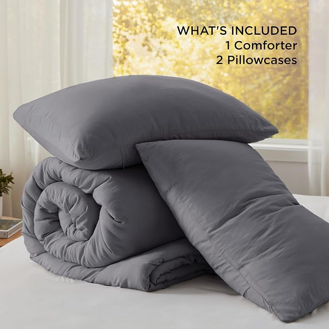 Bedsure Oversized King Comforter Set, Dark Grey Soft Prewashed Bedding - Image 6