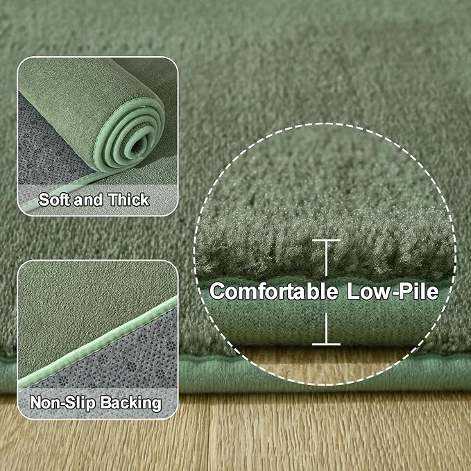 Modern Soft Hallway Runner Rug, 2x6 Sage Green Washable Runner Rugs | Fluffy - Image 3