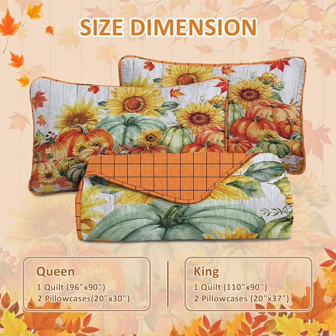 Yiran Happy Thanksgiving Harvest Quilt King Size, Fall Bedding Set | Pumpkin - Image 7
