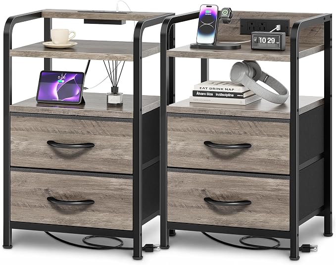 Huuger Nightstands Set of 2, Night Stand, Charging Station, USB-C Ports | 2 by Huuger