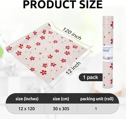 RAY STAR 12X120 Inch Shelf Liner for Kitchen Cabinets, Non-Adhesive Cabinet Liner Washable, PVC Drawer Liner for Dresser Non-Slip Bathroom (Red Floral)(1 Roll)