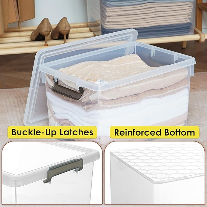 Citylife 48 Qt. Plastic Storage Bins with Lids Large Stackable Storage Containers for Organizing Clear Durable Storage Box, 4 Pack