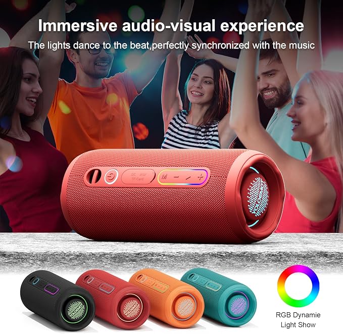 YOLOEMOT Waterproof Bluetooth Speaker, Wireless Shower Speaker with 24W Loud Stereo Sound and Bluetooth 5.3, Enhanced Bass, TWS Pairing, IPX7 Waterproof, 12 Hours of Playtime for Home/Outdoor (Red)