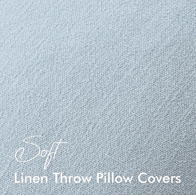 EMEMA Throw Pillow Covers Decorative Linen Pillow Covers 20x20 Inch Light Blue Boho Farmhouse Neutral Couch Throw Pillows for Bed Pack of 2 Accent Pillowcase Modern Sofa Cushion Livingroom Home