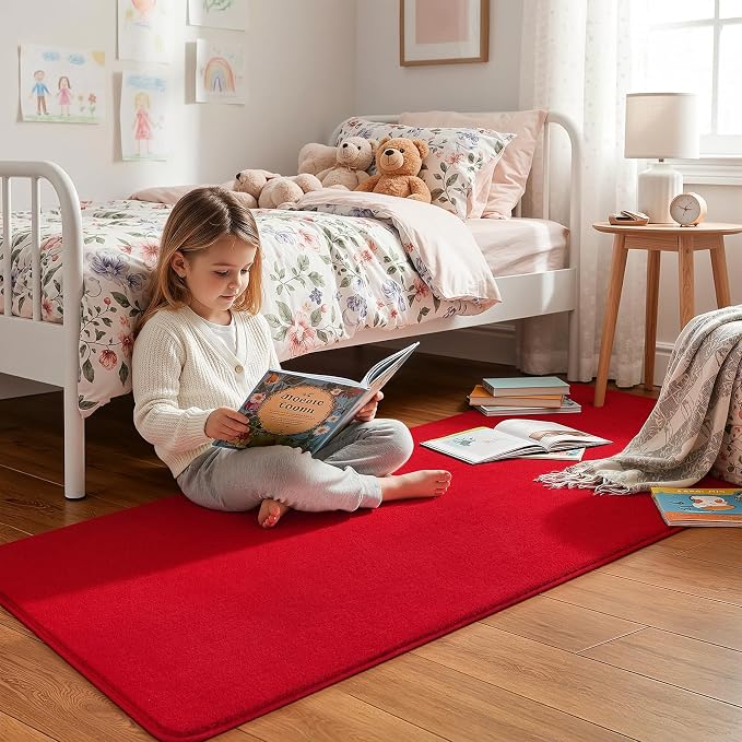 Modern Soft Hallway Runner Rug, 2x6 Feet Red Washable Runner Rugs | Fluffy - Image 2