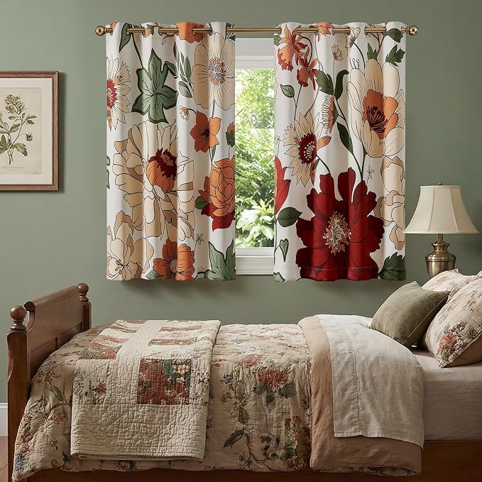jinchan Beige Boho Floral Blackout Curtains 63 Inch Grommet 2 Panels | Room - Image 2