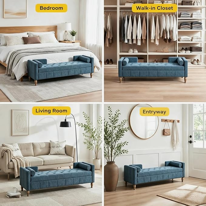 Aoiy & Wifon 64.57" W End of Bed Bench King Size, Upholstered Large Storage - Image 9