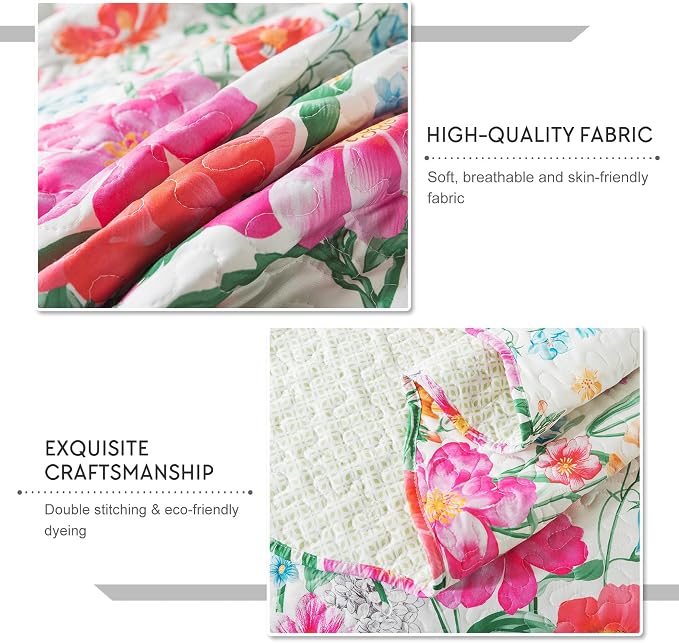 Floral Quilt Queen Quilt Set, Ultra Soft Reversible Queen Quilt Bedding Set - Image 6