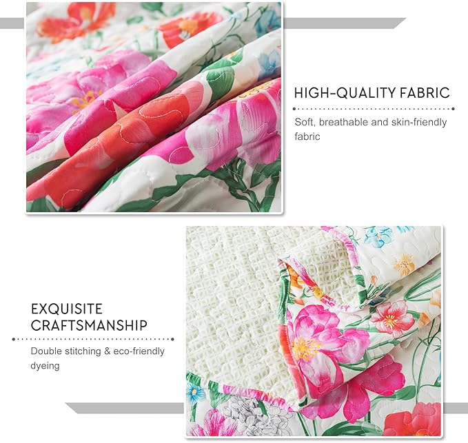 Floral Quilt Bedding Set, Ultra Soft Reversible King Size Quilt Set - Image 6