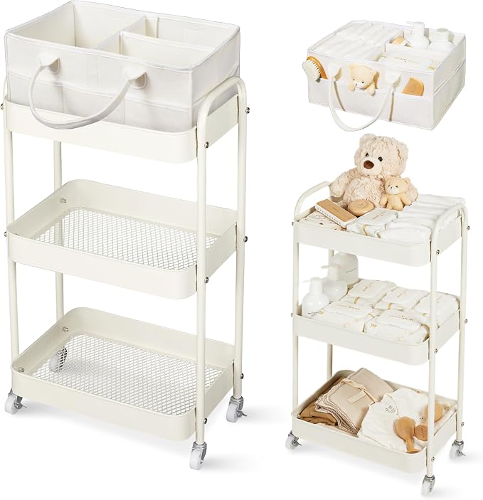 Baby Diaper Caddy, 3 Tier Rolling Cart by Fortella