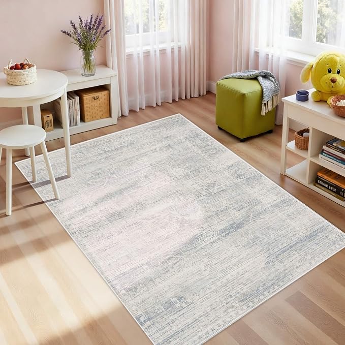 Latte&Fog 3x5 Entryway Blue Area Rugs, Vintage Washable Rugs Boys Bedroom | Non - Image 4