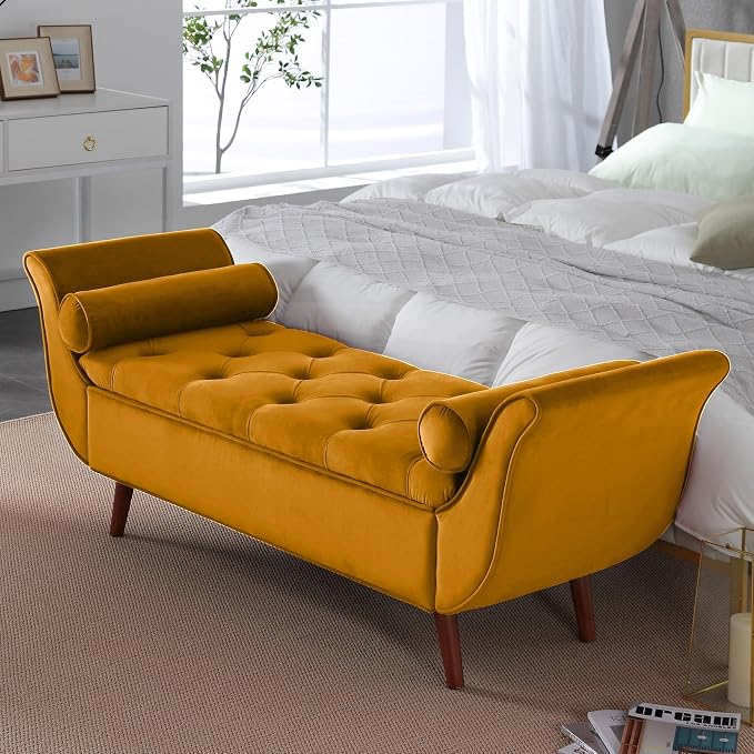 65" Velvet End of Bed Bench, Upholstered Seat by CDBBIB