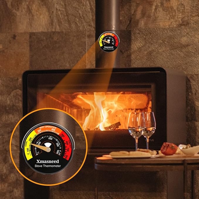 Xmasneed Wood Stove Thermometer Magnetic, 3PCS, Stove Top Thermometer for Wood Burning, Gas, Pellet Stove, Avoiding Fireplace Fan Damaged by Overheat