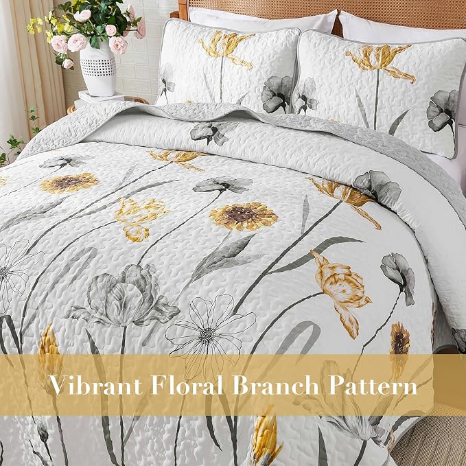 WONGS BEDDING Floral Quilt Set Queen Size - Image 4