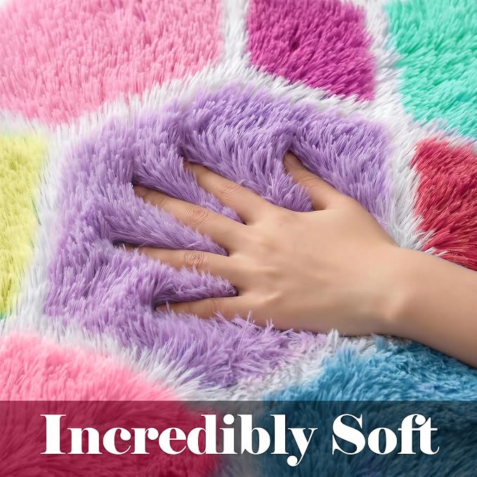 Checkered Pink Rainbow Area Rugs - Image 2