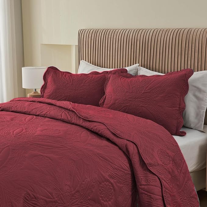 Kingnex Oversized King Bedspreads 128x120 Ultrasonic Quilted Burgundy | Extra - Image 7