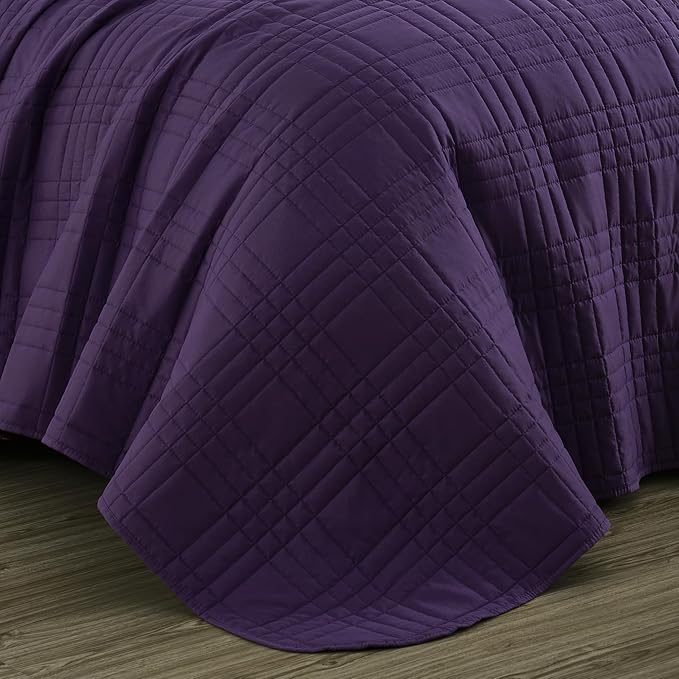 Chezmoi Collection Kingston King Size Bedspread Set, 3-Piece Dark Purple - Image 7