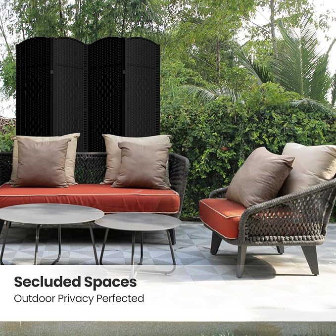 4 Panel Folding Room Divider, Woven Privacy Screen, handcrafted diamond pattern - Image 5
