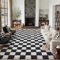 Checkered Rug 7x10 for Living Room Black and White Soft Shag Rugs | Machine by PureCozy