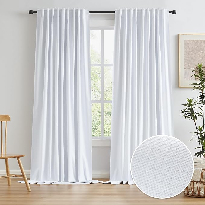 White Linen Full Blackout Curtains by KEQIAOSUOCAI