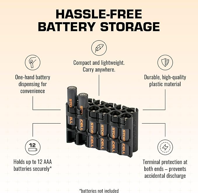 Storacell by Powerpax AAA Battery Storage Caddy, Black, Holds 12 Batteries (Not Included)