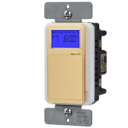 TOPGREENER Digital Astronomic Timer Switch, 7-Day Programmable Sunrise Sunset, Single Pole or 3-Way, Neutral Wire Required, 120VAC, UL Listed, TGT01-H-GD, Gold