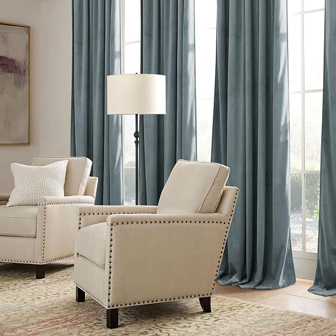RYB HOME Blue Velvet Curtains 108 inch, Solid 2 Layers Blackout Window Curtains - Image 7