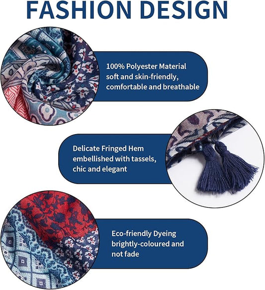 Scarf for Women Lightweight Soft Floral Leopard Printed Scarves Fall Winter Fashion Shawl Wrap with Fringe