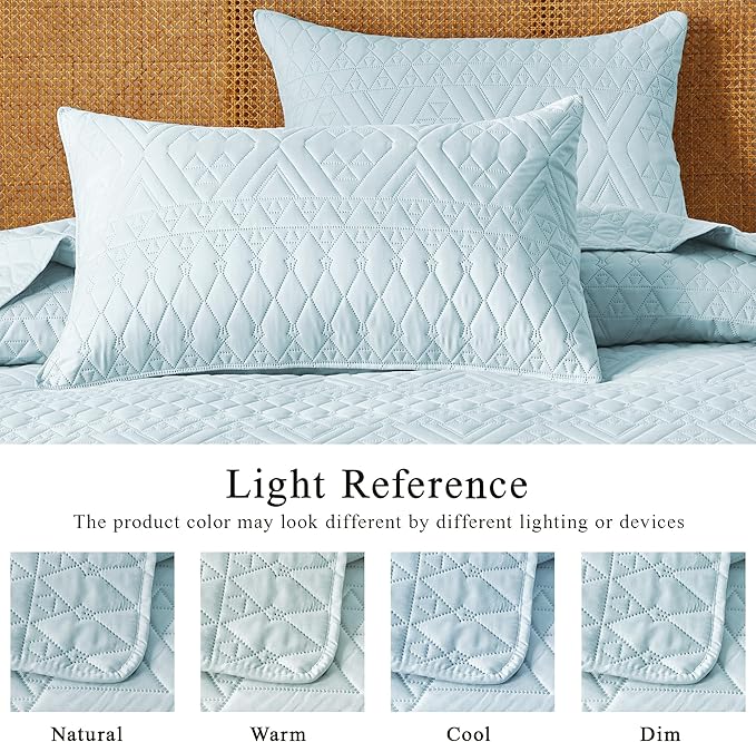 akkialla King/Cal King Size Quilt Bedding Set, Sky Blue Lightweight Microfiber - Image 4