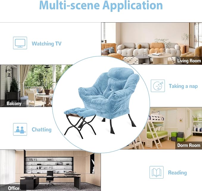Youtanic Lazy Chair with Folding Ottoman, Accent Chair Plush Upholstered with - Image 8