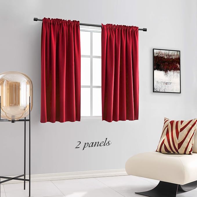 Red Blackout Curtains Thermal Insulated Room Darkening Rod Pocket Curtains - Image 2
