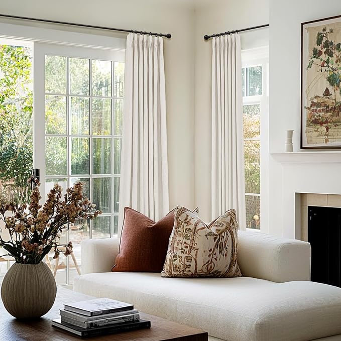 Pinch Pleated Full Blackout Faux Linen Curtains 84 Inches Long | Beige - Image 5