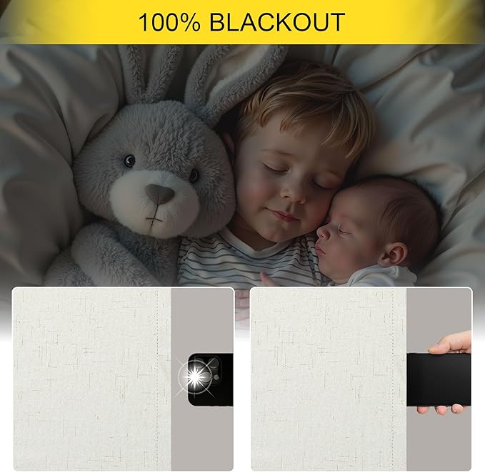 Short Blackout Curtains for Bedroom 45 Inch Length 2 Panels Faux Linen Cream Colored Cute Cottage Core Cafe Kitchen Bathroom Curtains for 42 Inch Small Window Heat Blocking Thermal Insulated Back Tab