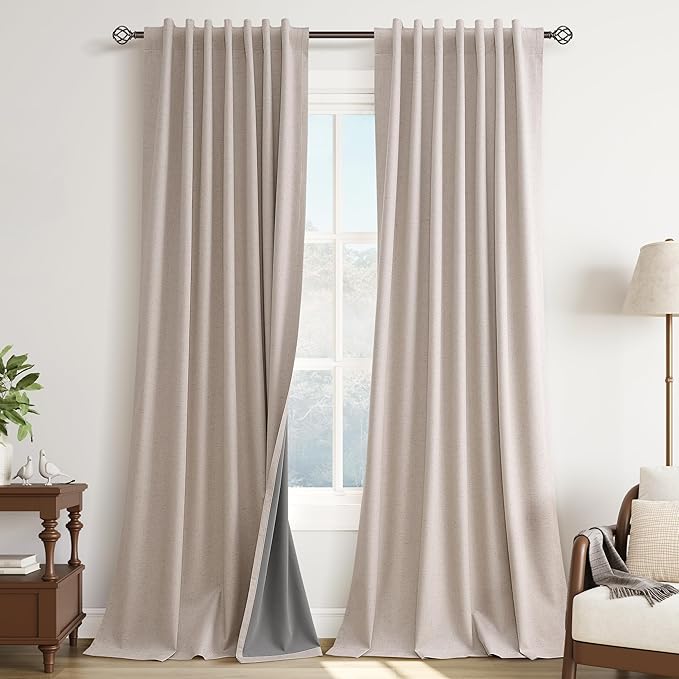 Oatmeal Linen 100% Black Out Curtains by Guken