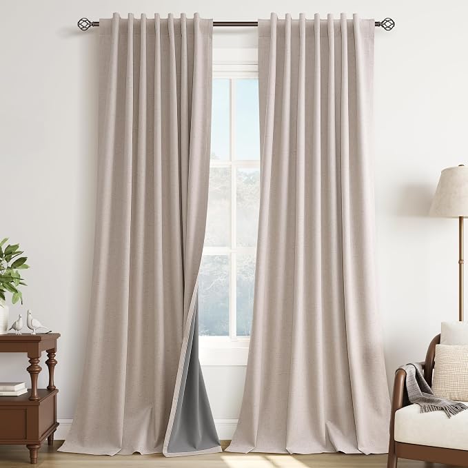 Oatmeal Linen 100% Blackout Curtains by Guken