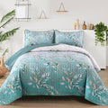 Aninbedding Floral Queen Quilt Set, 3 Piece Gradient Aqua Flower Pattern by Anibedding
