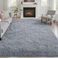 Area Rug Living Room Bedroom: 6x9 Fluffy Plush Shag Carpet Gray | by Luxturiy