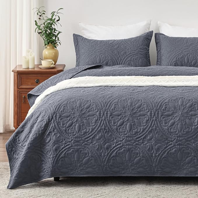 EXQ Home Quilt Set Full Queen Size Mandala Bluish Grey Bedspread | Bedding Set by EXQHomeTexitleCoLtd