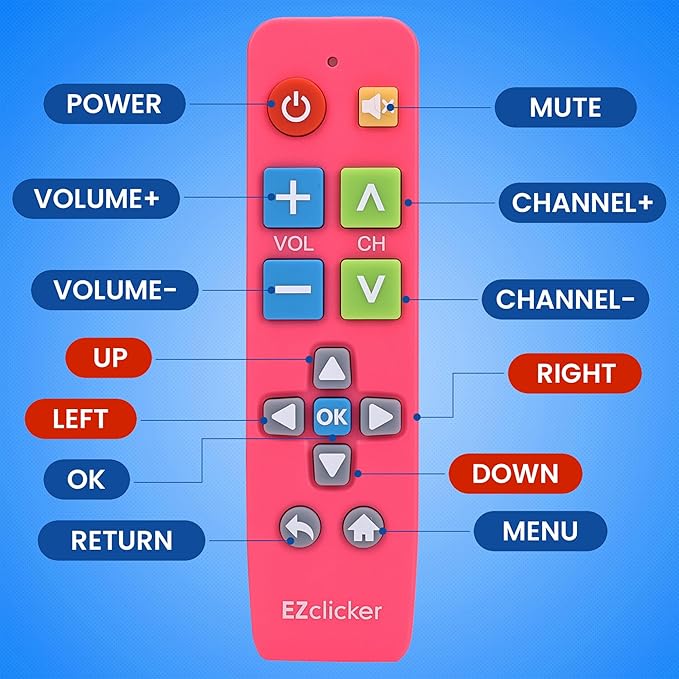 Samsung Replacement TV Remote Compatible with Samsung TV's ONLY (Pink) Big Button TV Remote Control, Simplified and Easy to Use (2xAAA Batteries not Included)