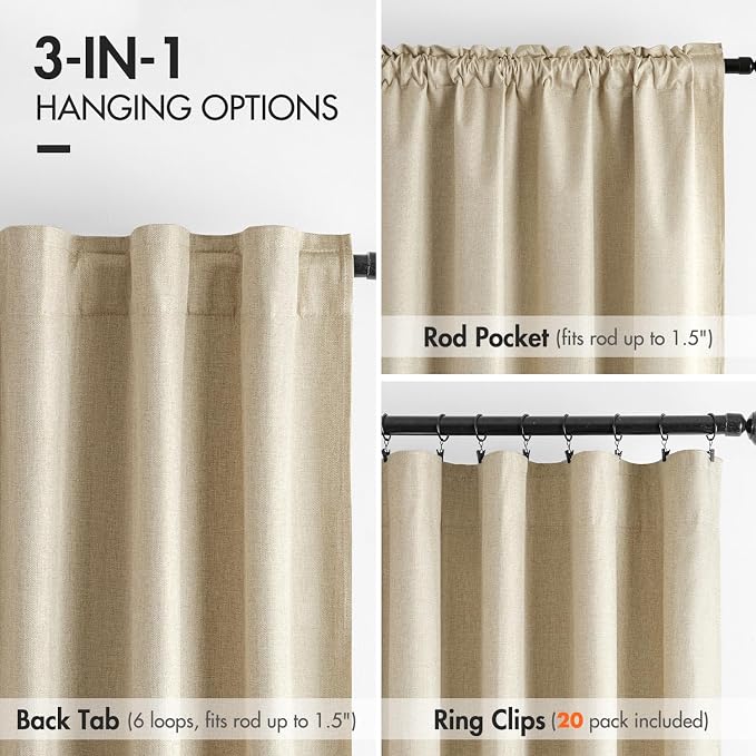 MIULEE 100% Blackout Curtains Linen Curtains & Drapes 90 Inch Oatmeal Beige | 2 - Image 3