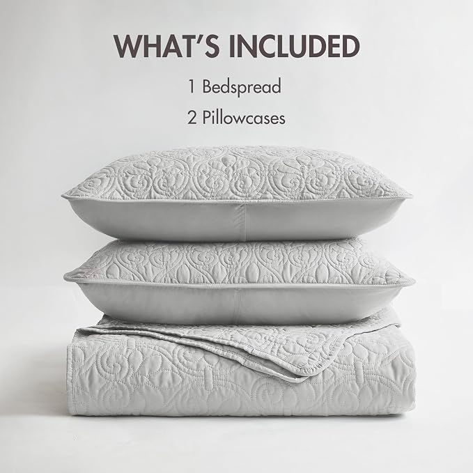 Madison Park Queen Quilt Bedding Set, Cottage-Inspired Damask, Classic Stitch - Image 9