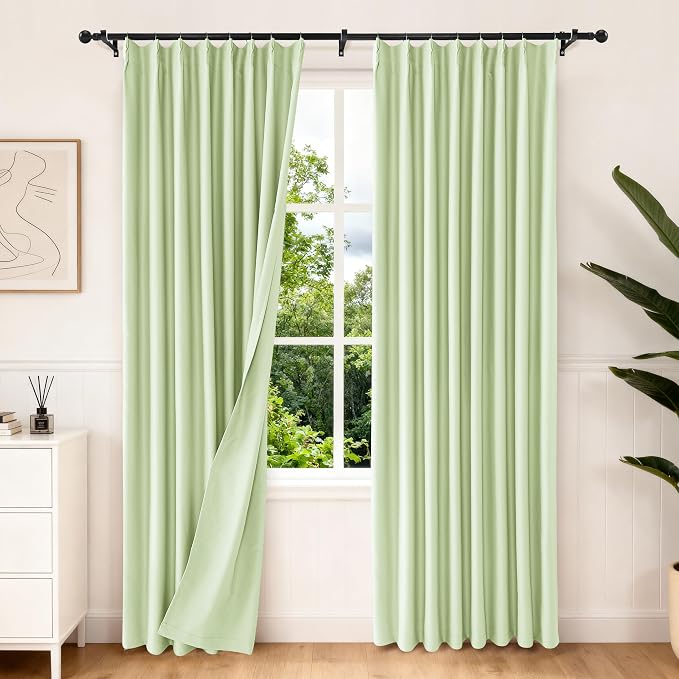 Etherealveil Pastel Green Pinch Pleated Blackout Curtains 2 Panels 52"x84" | by Etherealveil