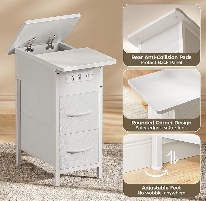 Huuger Narrow End Table with Charging Station, Side Table with 2 Drawers | Slim - Image 9