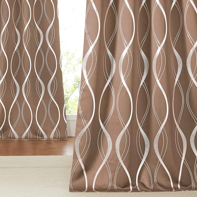 NICETOWN Blackout Curtains for Bedroom, Foil Printed Wave Lines Energy Saving by NICETOWN